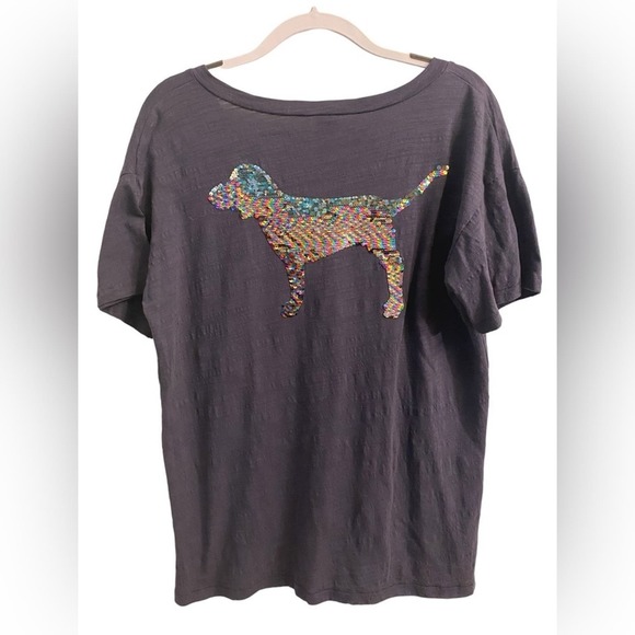 PINK Victoria's Secret Tops - PINK by Victoria’s Secret Sequin Dog Black Tee size Small. Totally vibrant!